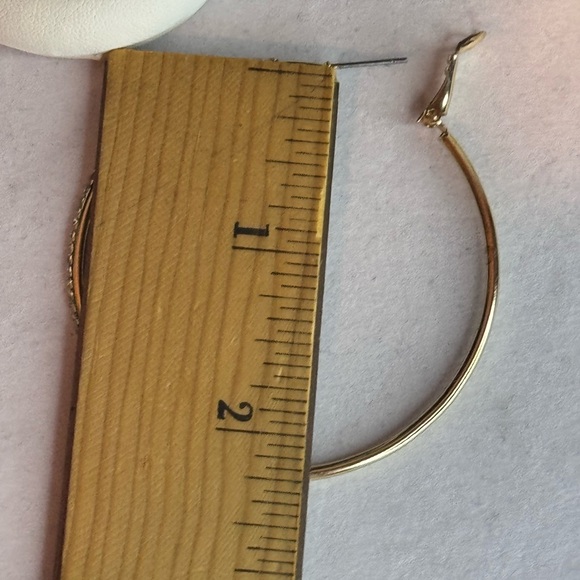 Stunning Thin Gold Tone Crystal 2.25 inch Hoops made with Swarovski Crystals - Picture 6 of 6